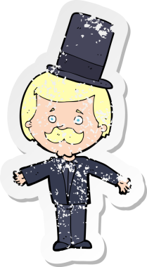 Bir insan tarafından çizilmiş silindir şapkalı bir çizgi film karakterinin gerilimli çıkartması.