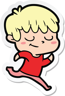 Bir insan tarafından çizilmiş mutlu bir çocuğun çıkartması.