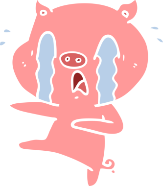 Ağlayan domuz düz renkli çizgi film bir insan tarafından çizildi.