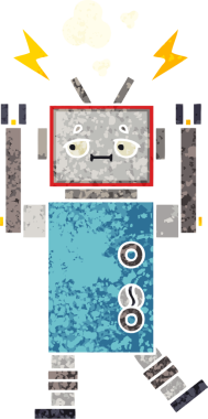 Bir insan tarafından çizilmiş bir robotun retro çizim tarzı karikatürü