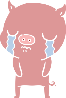 Bir insan tarafından çizilmiş düz renkli çizgi film domuz ağlaması.