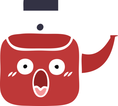 Bir insan tarafından çizilmiş bir çaydanlığın düz renkli retro karikatürü