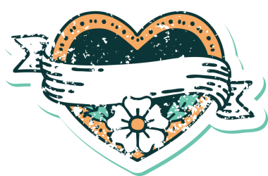 Bir insanın çizdiği çiçekli kalp ve pankartın sembolik dövmeli resmi.