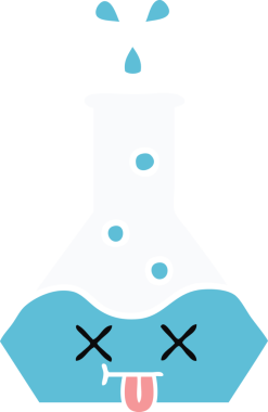 Bir insan tarafından çizilmiş bir bilim şişesinin düz renkli retro karikatürü