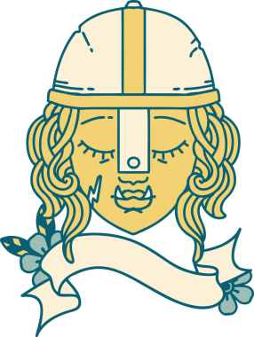 Retro Dövme Biçimli Ork savaşçı yüzü bir insan tarafından çizilmiş