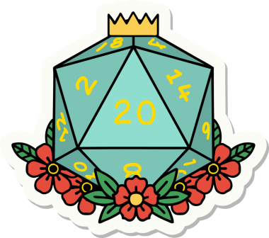 Bir insan tarafından çizilmiş 20 D20 zarının etiketi.