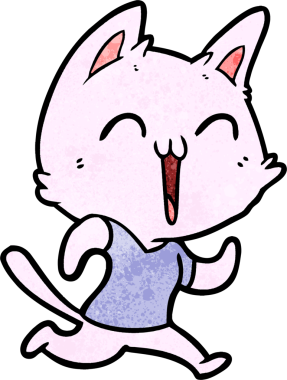 Bir insan tarafından çizilmiş mutlu çizgi film kedisi.