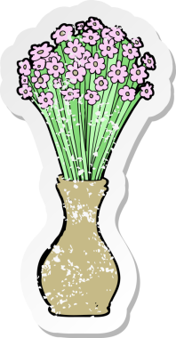 Bir insan tarafından çizilmiş saksıdaki çiçek desenli karikatür çıkartması.