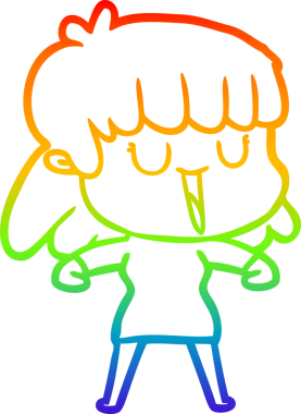 Gökkuşağı gradyan çizgi çizimi bir insan tarafından çizilmiş gülen bir çizgi kadın.