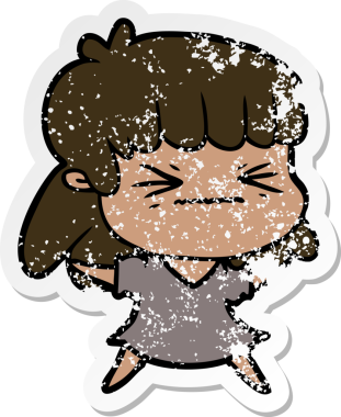 Bir insan tarafından çizilmiş karikatür bir kadının sıkıntılı çıkartması.