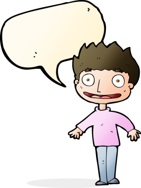 Bir insan tarafından çizilmiş konuşma balonu olan heyecanlı bir çocuk.