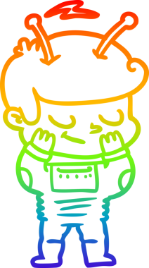 gökkuşağı gradyan çizimi utangaç bir çizgi film uzay adamı bir insan tarafından çizildi