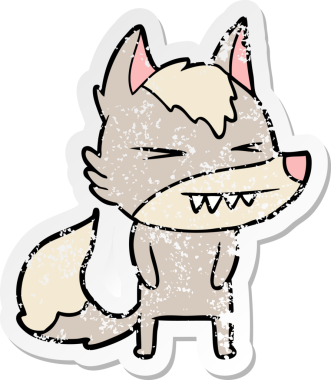 Bir insan tarafından çizilmiş kızgın bir kurt çizgi filminin sıkıntılı çıkartması.