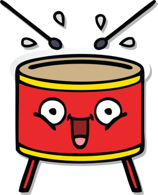 Bir insan tarafından çizilmiş davul çalan sevimli bir çizgi filmin çıkartması.