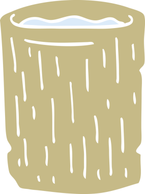 Bir insan tarafından çizilmiş su ile ahşap bardağın düz renk çizimi