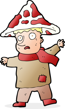 Bir insan tarafından çizilmiş sihirli mantar adam.