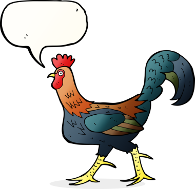 Bir insan tarafından çizilmiş konuşma balonlu horoz çizgi filmi.