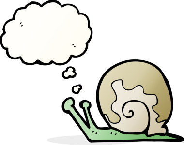 Bir insan tarafından çizilmiş düşünce balonlu çizgi film salyangozu.