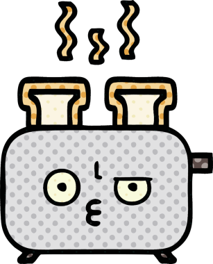 Bir insan tarafından çizilmiş bir ekmek kızartma makinesinin çizgi filmi.