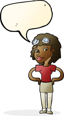 Bir insan tarafından çizilmiş konuşma balonu olan bir karikatür retro kadın.