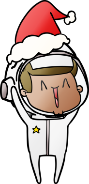 Noel Baba şapkası takan bir astronotun insan tarafından çizilmiş mutlu el çizimi karikatürü.