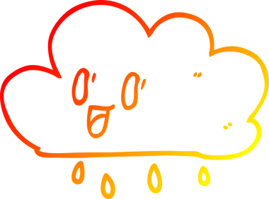 Bir çizgi filmin sıcak gradyan çizimi bir insan tarafından çizilmiş mutlu gri bulut