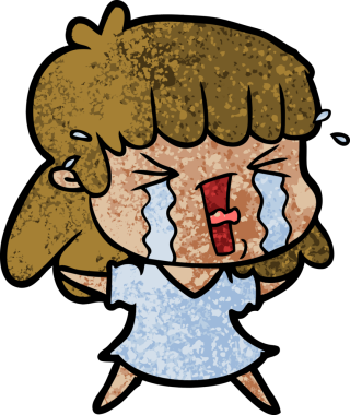 Bir insan tarafından çizilmiş ağlayan çizgi film kadını.