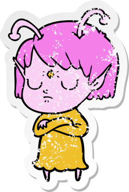 Bir insan tarafından çizilmiş uzaylı bir kızın sıkıntılı çıkartması.