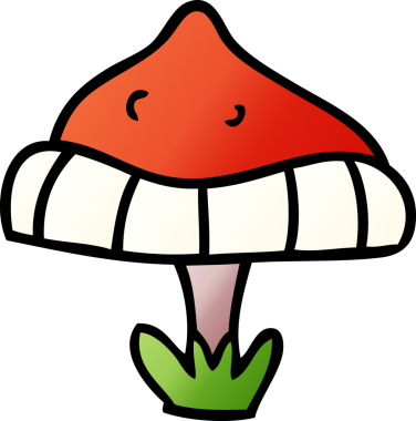 Bir insan tarafından çizilmiş tek bir mantarın el çizimi karikatürü.