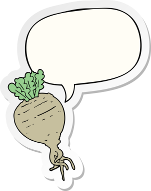 Bir insan tarafından çizilmiş konuşma kabarcığı etiketli karikatür kökü sebzesi