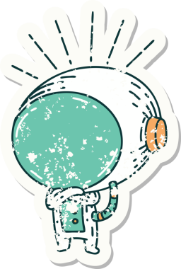 Bir insan tarafından çizilmiş dövme stili bir astronotun eski çıkartması.