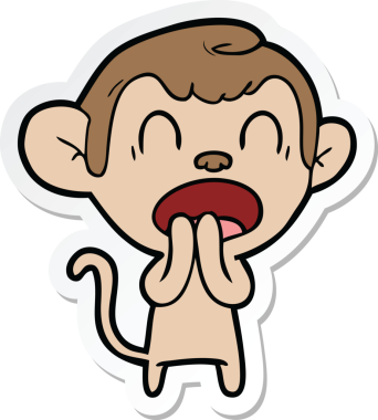 Bir insan tarafından çizilmiş esneyen bir maymun çıkartması.