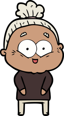 Bir insan tarafından çizilmiş mutlu yaşlı kadın çizgi filmi.