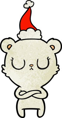 Bir insan tarafından çizilmiş Noel Baba şapkası giyen bir kutup ayısının çizilmiş huzurlu el çizimi karikatürü.