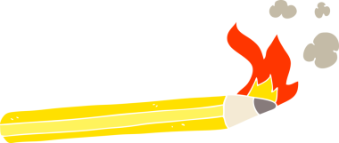 Bir insan tarafından çizilen alevli kalemin düz renk çizimi