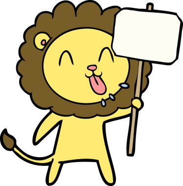 Bir insan tarafından çizilmiş mutlu çizgi film aslanı.