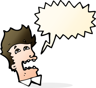 Bir insan tarafından çizilmiş konuşma baloncuğu olan korkmuş bir adam.