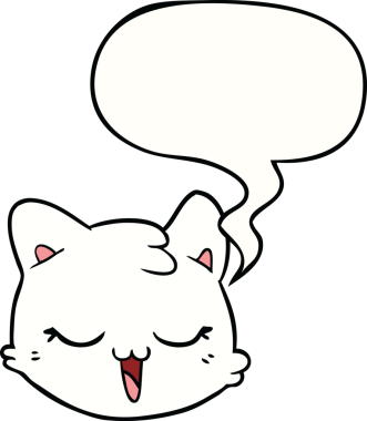 bir insan tarafından çizilmiş konuşma balonlu kedi yüzü.