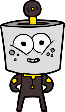 Bir insan tarafından çizilmiş mutlu çizgi film robotu