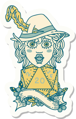 Bir insan tarafından çizilmiş 20 zarlı elf şairinin çıkartması.