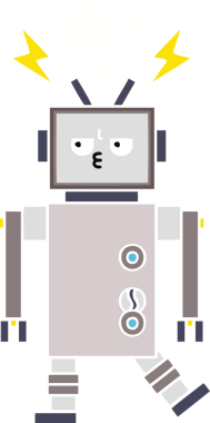 Bir insan tarafından çizilmiş düz renkli bir robot karikatürü