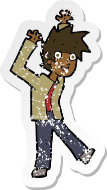 Bir insan tarafından çizilmiş heyecanlı bir çizgi filmin gerilimli çıkartması.