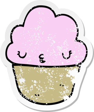 Bir insan tarafından çizilmiş karikatür kapkekinin sıkıntılı çıkartması.