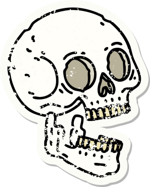 Bir insan tarafından çizilmiş geleneksel bir kafatası stili dövmesi var.