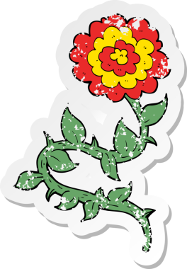 Bir insan tarafından çizilmiş karikatür çiçeğinin gerilmiş yapıştırması.