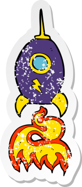 Bir insan tarafından çizilmiş karikatür uzay gemisinin gerilimli çıkartması.