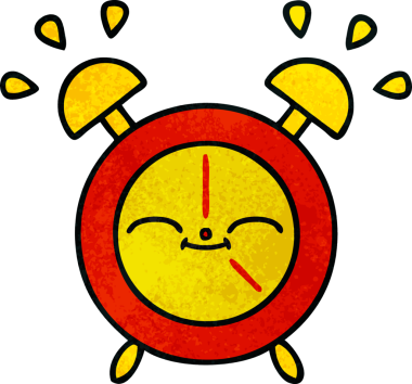 Bir insan tarafından çizilmiş bir çalar saatin retro grunge desen karikatürü