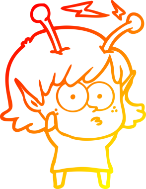 Bir insan tarafından çizilmiş bir uzaylı kız çizgi çizimi.