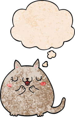 Düşünce baloncuğu olan sevimli çizgi film kedisi bir insan tarafından çizilmiş grunge desen tarzı.