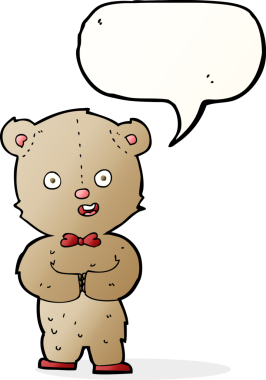 Bir insan tarafından çizilmiş konuşma balonlu oyuncak ayı.